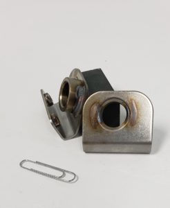 This 2” X 2.5” part is made of .075thick Stainless 304-2B and 1 1/6” Bar Stock and M8 Stainless Weldnut.